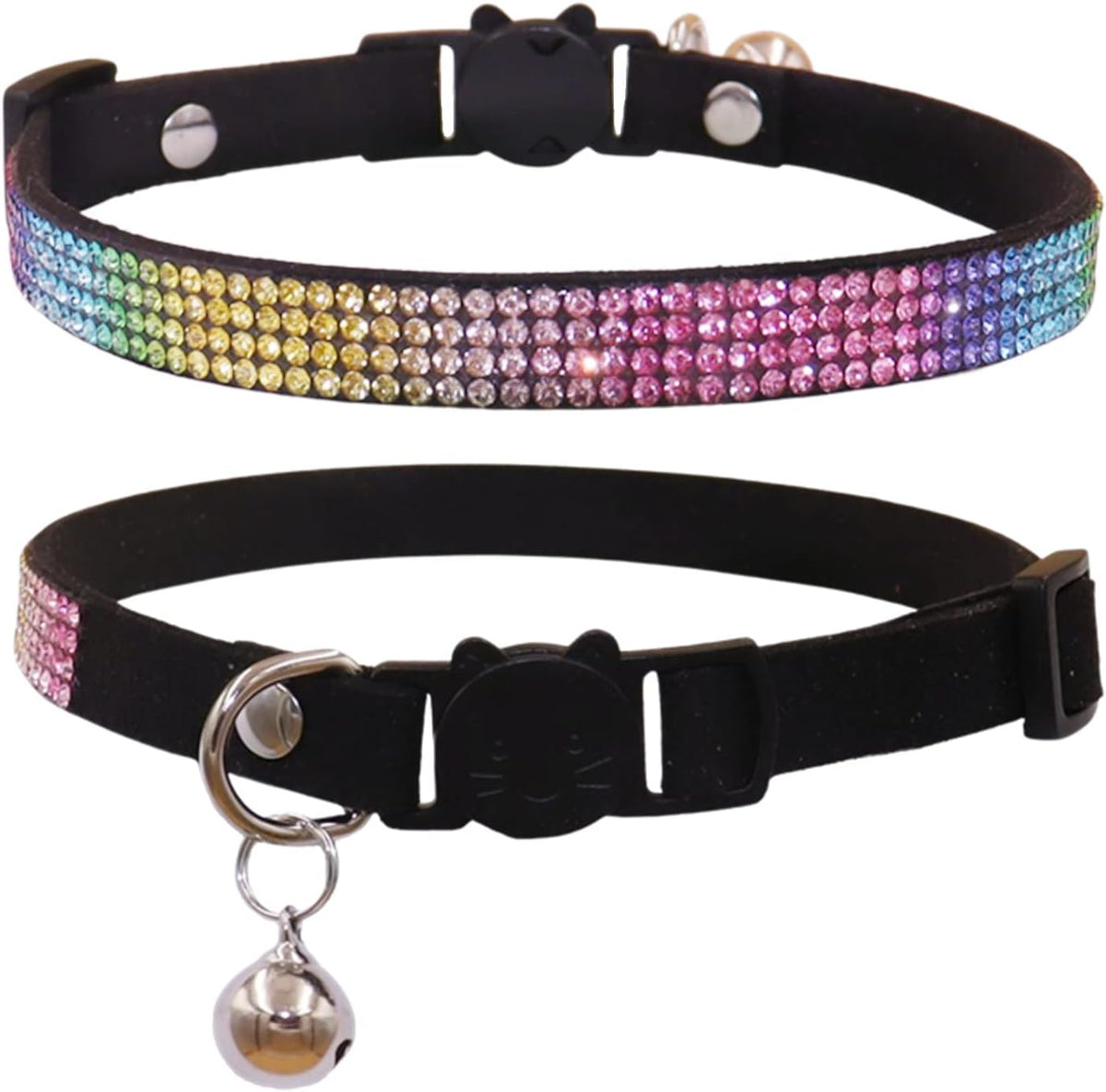 THAIN Basic Adjustable Cat Collar Bling Diamond Breakaway with Bell - Black