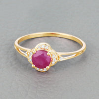 0.59 Carat Genuine Ruby and White Diamond 14K Yellow Gold Ring