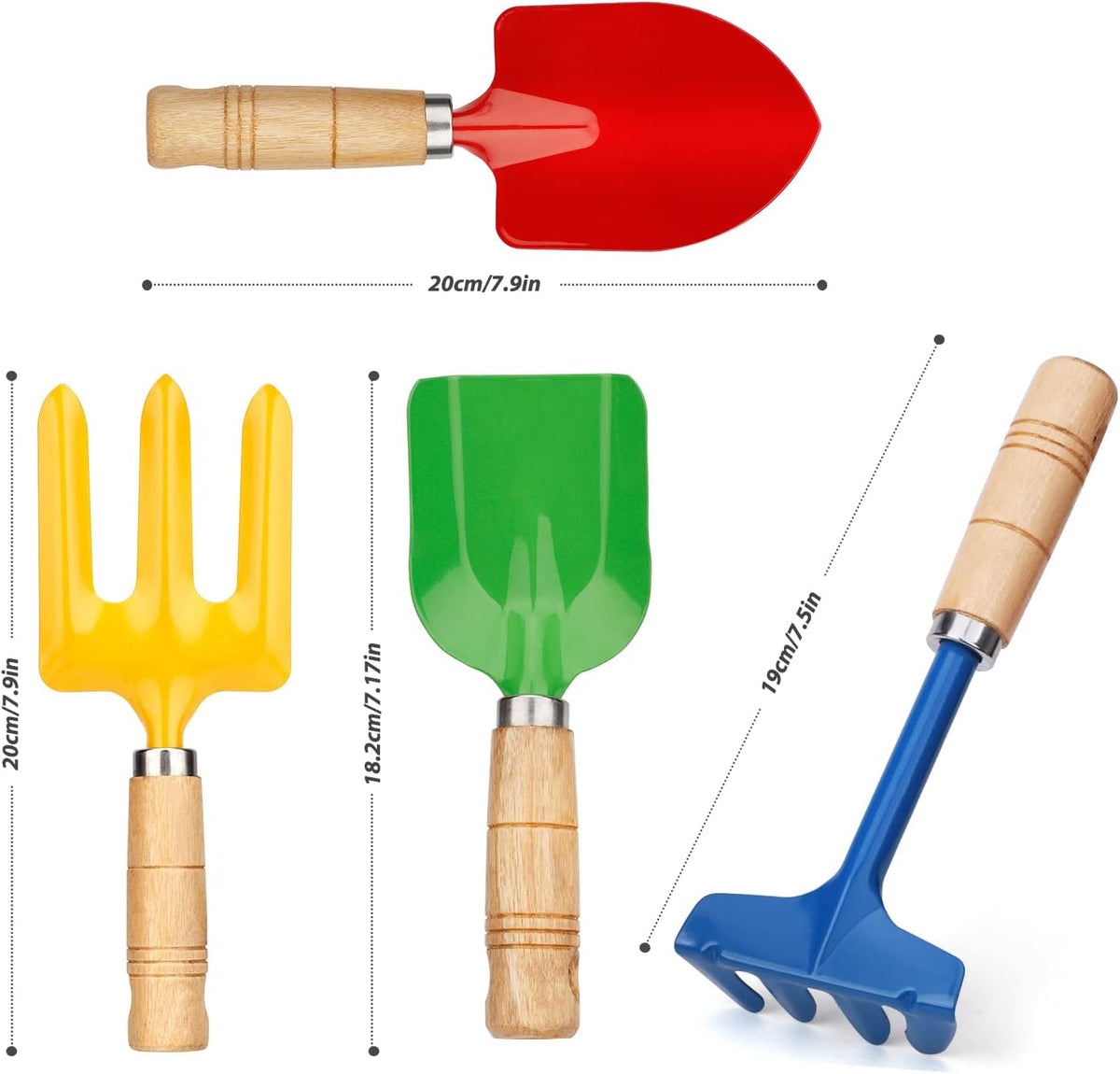 Anzmtosn kids garden tool set with rake, spade, hoe and leaf rake in a mesh bag - view 5