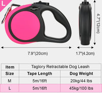 Taglory Retractable Dog Leash, One-Handed Brake, Up to 44 lbs - Pink / Large - image 4