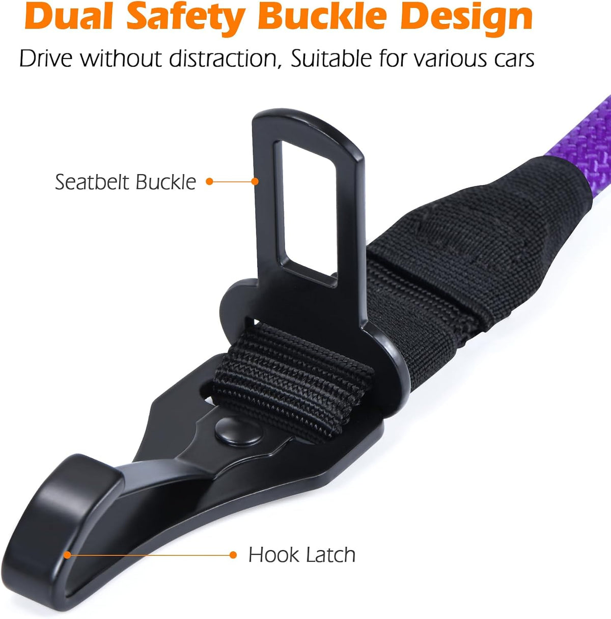 Dog Seat Belt for Car, Durable Rope Dog Car Harness for Vehicle – Essentials for Dogs - Purple / 1 Pack - image 2