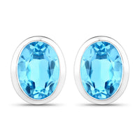 4.00 Carat Genuine Swiss Blue Topaz .925 Sterling Silver Earrings