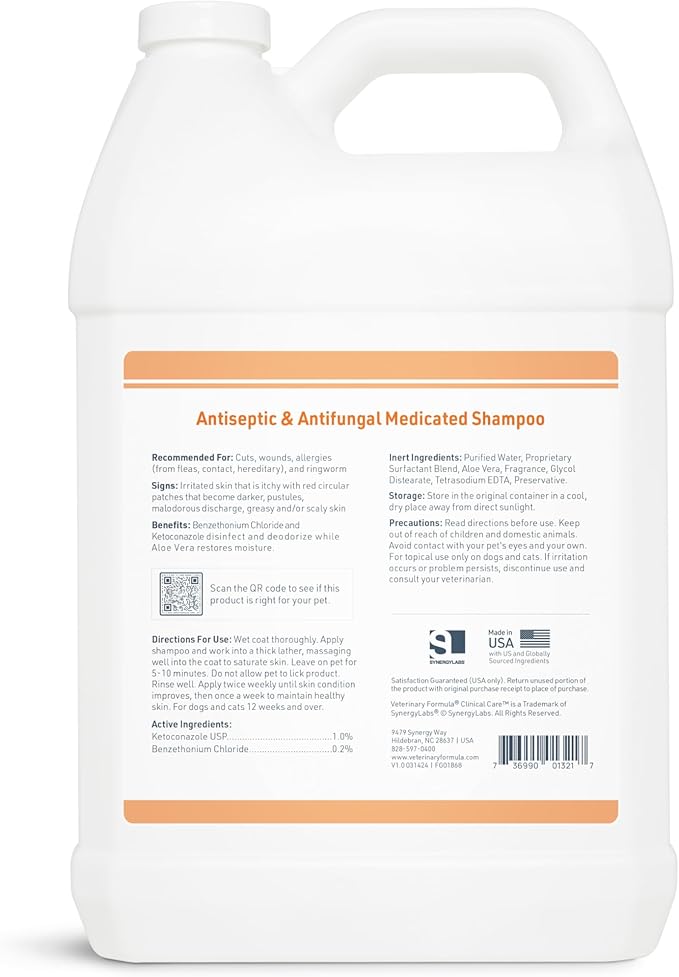 Veterinary Formula Clinical Care Antiseptic and Antifungal Medicated Shampoo for Dogs & Cats, 128 Fl Oz – Helps Alleviate Scaly, Greasy, red Skin – Paraben, Dye, Soap-Free (1 Pack)