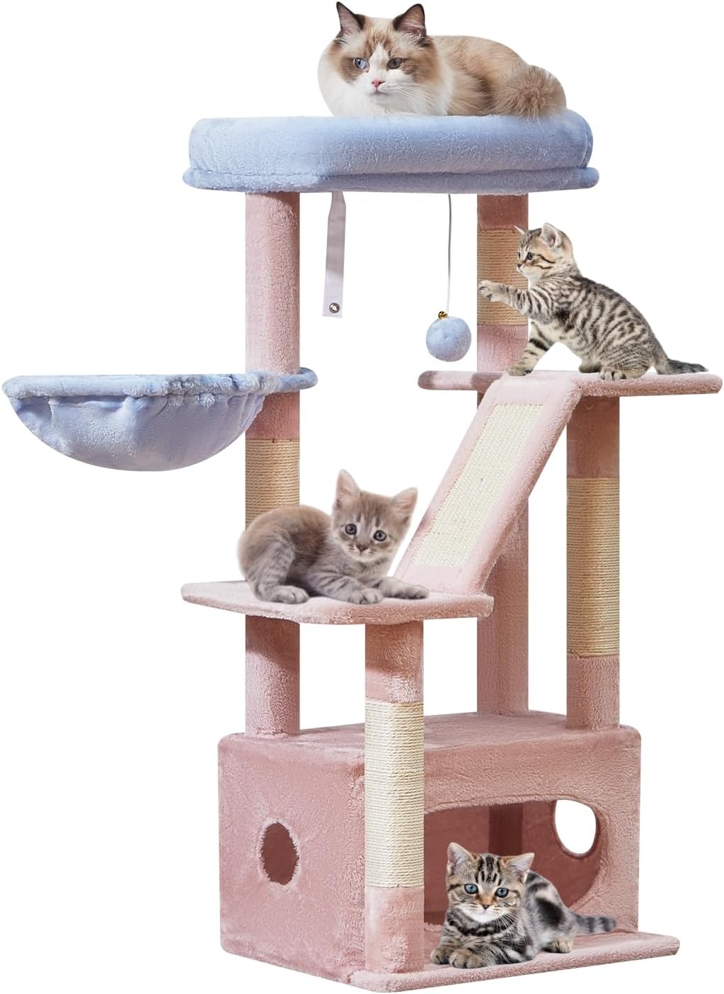 Taoqimiao Cat Tree, Suitable for Kittens - Pink and Blue / 38.5 Inches