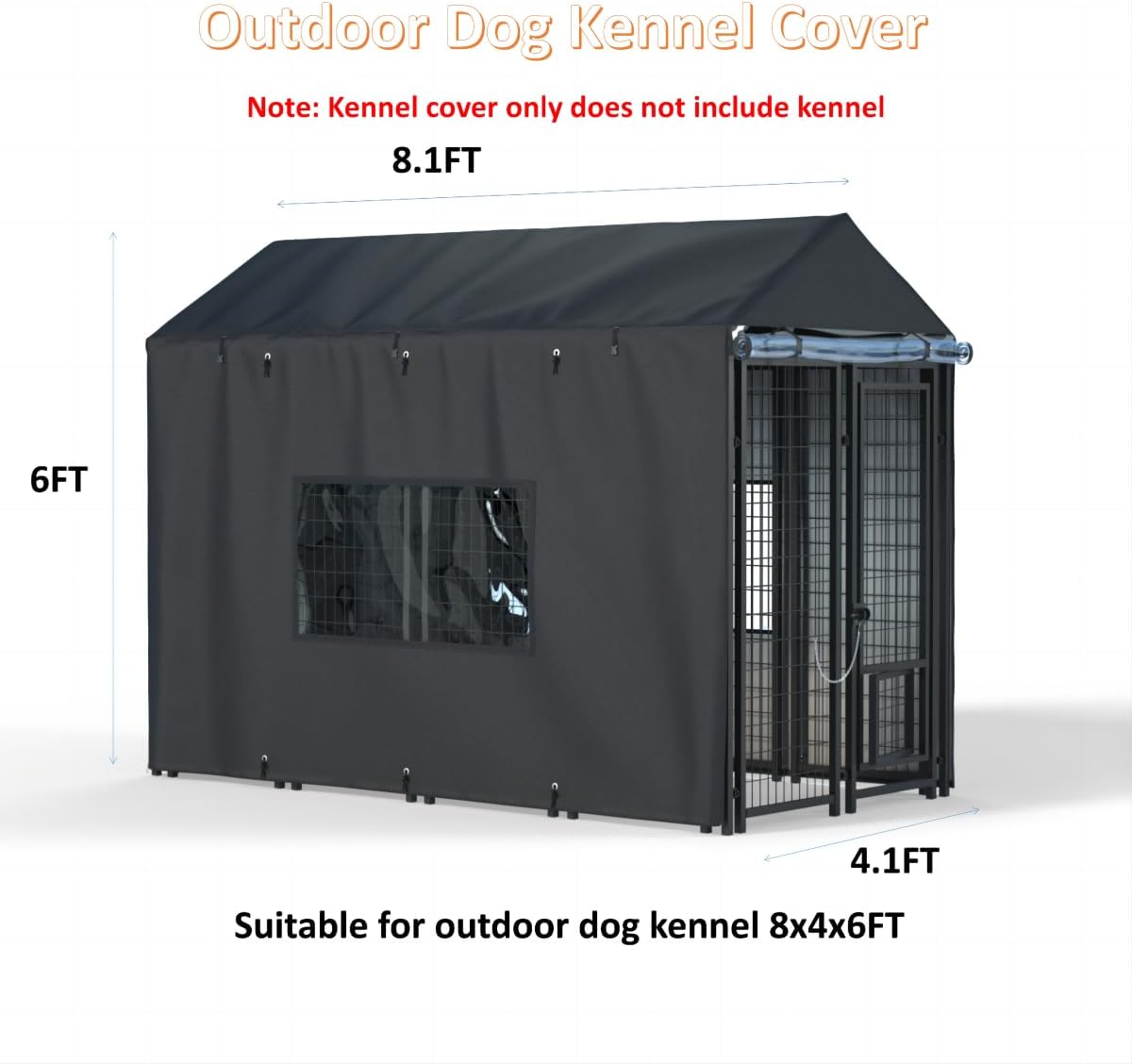 Outdoor Dog Kennel Cover, 8.1'Dx4.1'Wx6H, Full Coverage Black – Essentials for Dogs - Black / 8.1'D x 4.1'W x 6'H - image 2