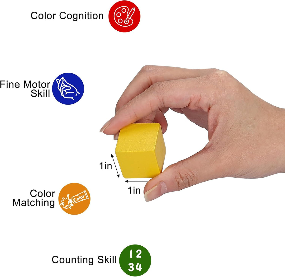 Offelec 1 inch wooden blocks, 108 cubes in 6 colors for stacking and sorting - view 7