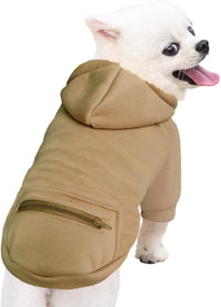 Dog Hoodies for Small Dogs with Zipper Pocket - Khaki / X-Large - image 2