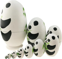 Winterworm 10 piece egg shaped wooden panda nesting dolls with bamboo pattern - view 2