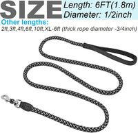 Reflective Dog Leash 2/3/4/6/10ft Braided 1/2" Strong Nylon Rope – Essentials for Dogs - 6ft * 1/2" / Black - image 4