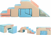 Asweets 4 in 1 foam climbing blocks for toddlers in blue and khaki faux-linen cover