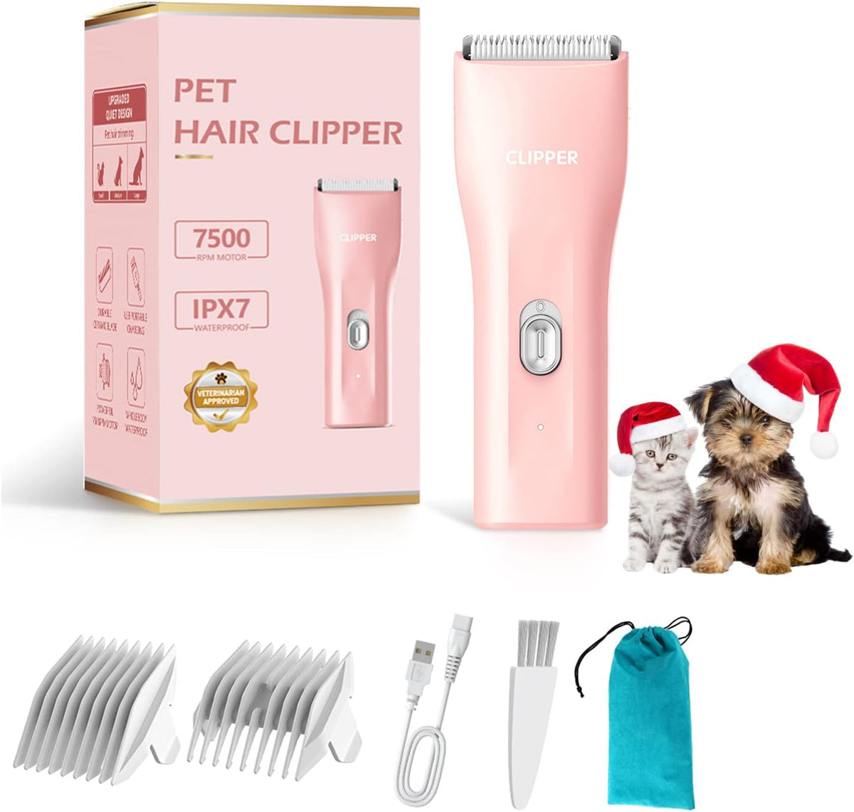 Professional Household Waterproof Low Noise Pet Hair Clippers - Ts006-pink