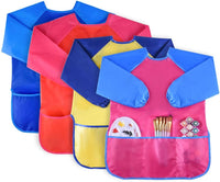 KUUQA Waterproof Children Art Smock Kids Art Aprons – Fun for Kids & Family - Blue, Red, Yellow, Pink / 4