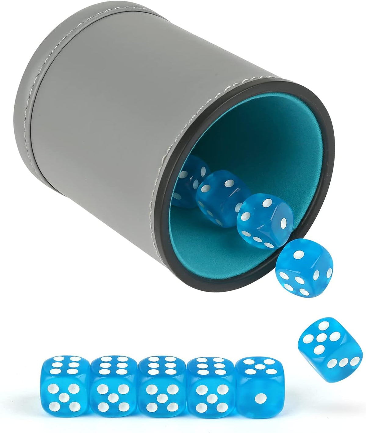 GWHOLE leather dice cup with soft lining and 10 transparent 16mm dice - view 2