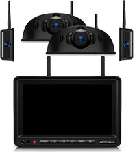 4 Cameras Wireless RV Backup System with 7-Inch Monitor, 2 Rear Sharkfin 2 Side Cameras, IR Night Vision, IP69k Waterproof Recording, Compatible with Furrion Pre-Wired RV Truck Trailer BW4