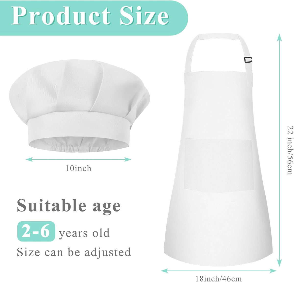 Kids Apron and Chef Hat Set Adjustable Child Art Aprons with 2 - A-white / Small - image 2