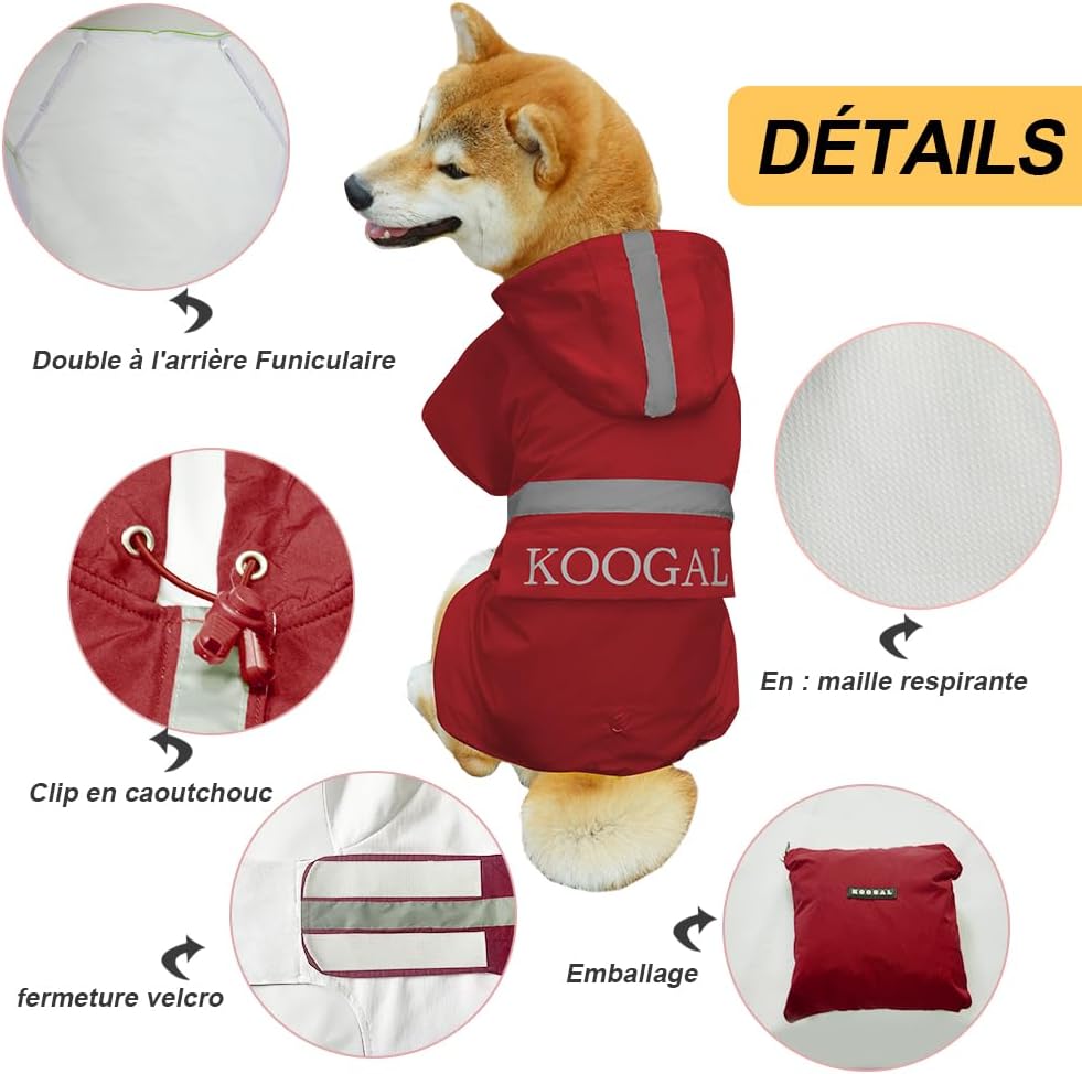 Dog Raincoat Waterproof Hooded, Medium Dogs - Red / 2XL-Fit for 20 to 33 pounds - image 3
