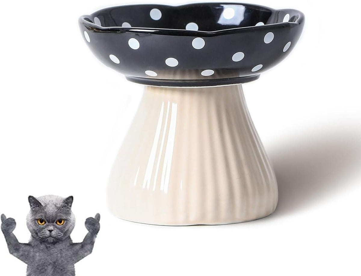 Mushroom Cat Bowl, Whisker Fatigue Cat Bowl, Cute Cat Bowls - Black