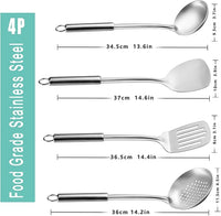 Pleafind 4-Pcs Cooking Utensils Set, Stainless Steel Kitchen Utensils, Wok Utensils Set Include Wok Ladle, Slotted Spoon, Wok Spatula and Slotted Spatula, Dishwasher Safe