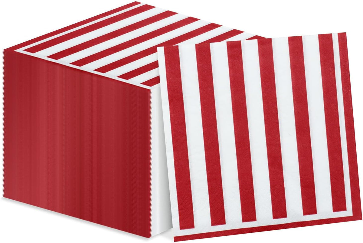 PIXHOTUL 100 pack red and white striped carnival paper napkins - view 9