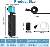 DaToo Aquarium Filter 5-15 Gallon Fish Tank Filter 120GPH Powerful - 25W 450GPH For 55-150 Gallon - image 2