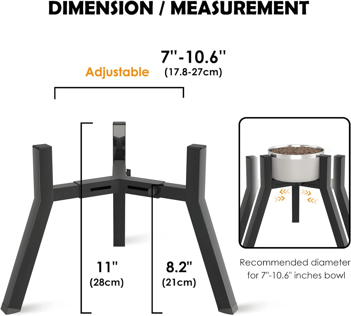 Dog Bowl Stand for Medium Large Dogs - 1 Pack - Black, Square / Height: 11", Width: 7-10.6" - image 4