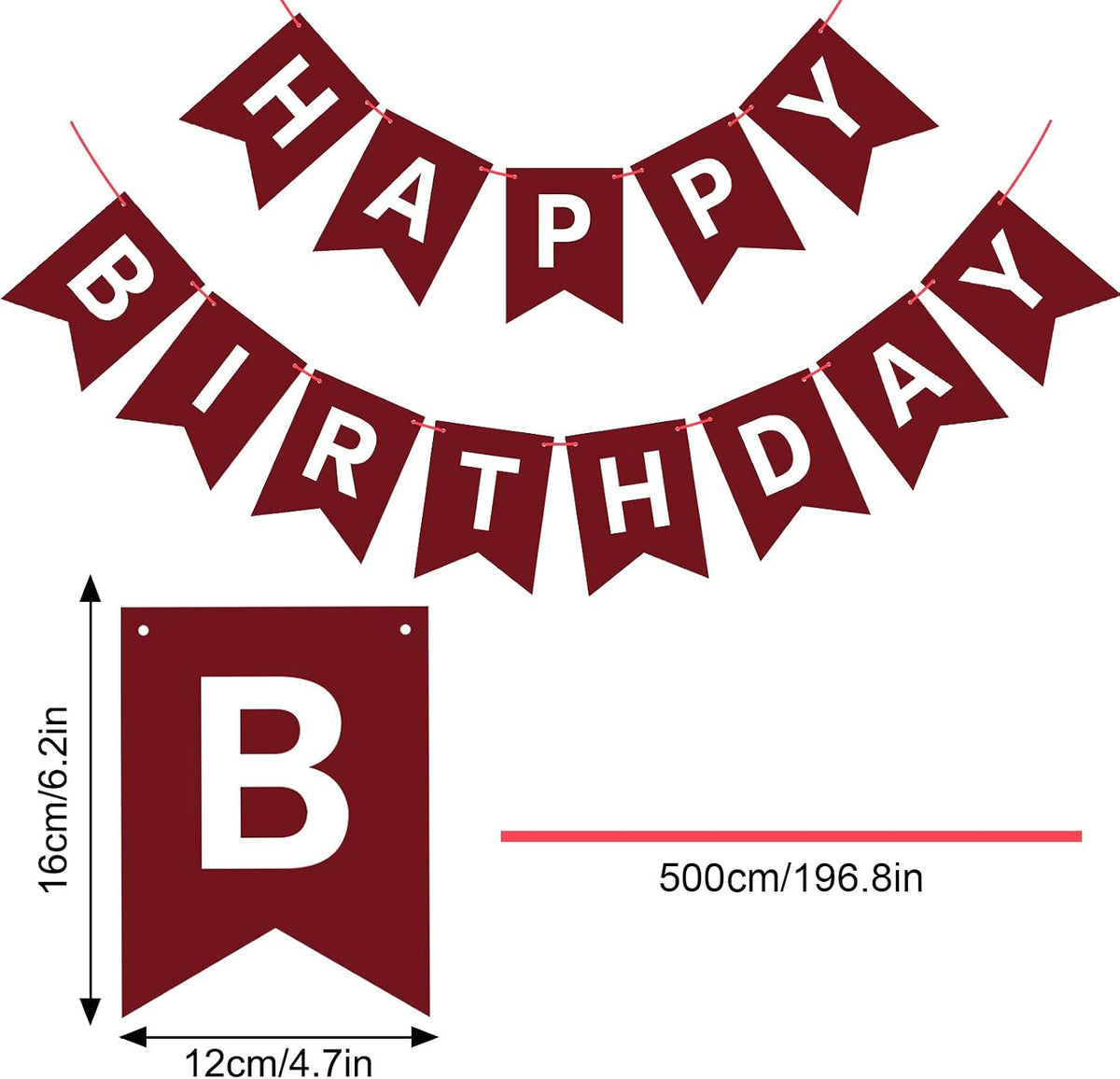 Orange Happy Birthday Banner Birthday Sign for Backdrop Happy - Burgundy - image 2