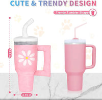 Squeaky Dog Toy - Crinkle Pup Cup Tumbler Plush Dog Toy with Cute Daisy Design for Small Medium Breeds, Funny Interactive Puppy Birthday Gift (Pink)