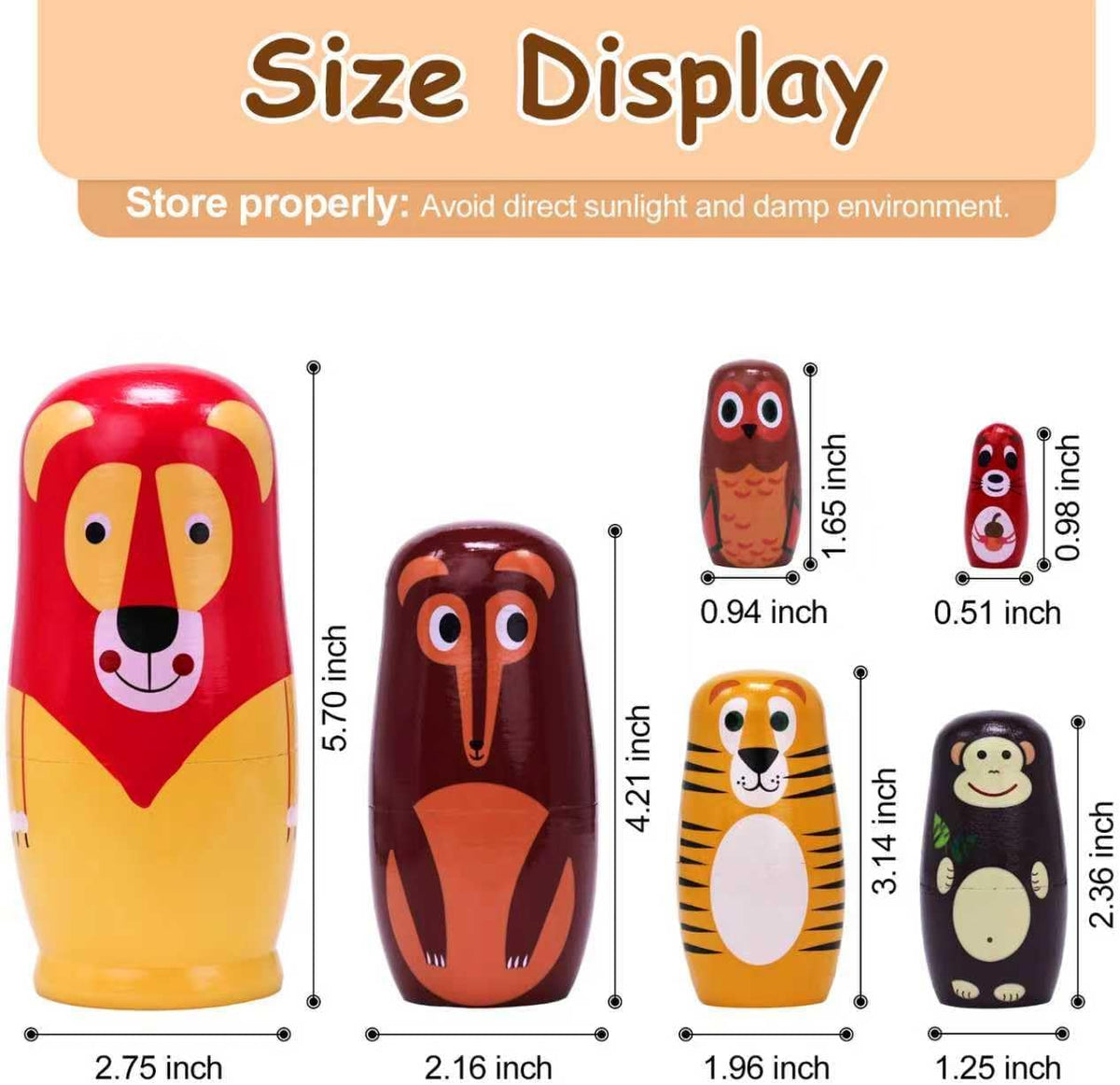 Russian Nesting Dolls, Bear Wooden Stacking Set - Long Lion - image 3