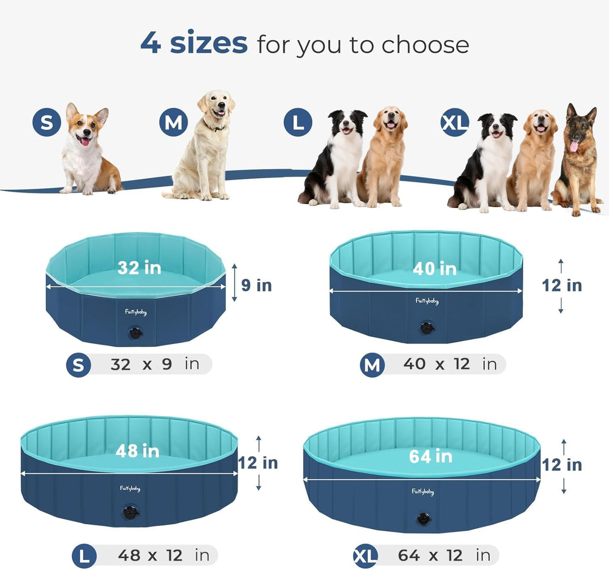 Furrybaby Foldable Dog Pool Non-Slip Hard Bath Tub Indoor Outdoor - 40*12inch / Navy - image 4