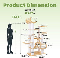 82.7'' Large Cat Tree, Modern Cat Tower with Scratching Post, Luxury Cat House, Wood Cat Tree for Indoor Cats Large Adult, Multi-Level Activity Center with Hammock, Clear Bowl, Semi-Closed Condo