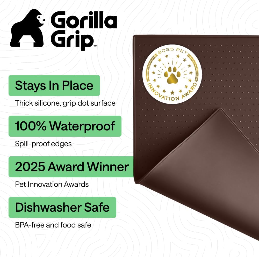 GORILLA GRIP Dog Food Mat, 100% Waterproof Silicone, 16x10 Beige – Essentials for Dogs - Brown / 26"l X 17"w - image 2