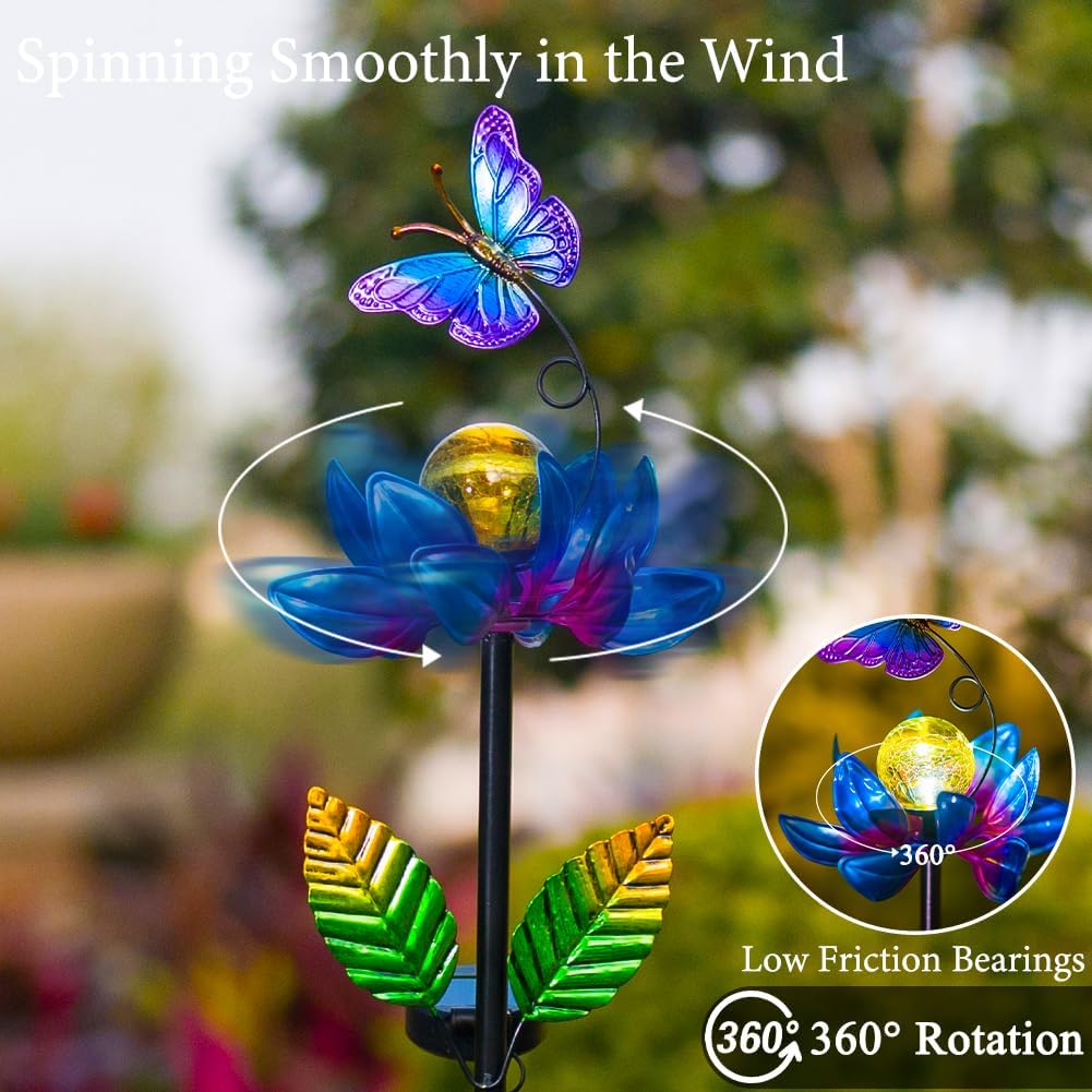 sunnylight solar wind spinner with purple petals and cracked glass ball - view 6