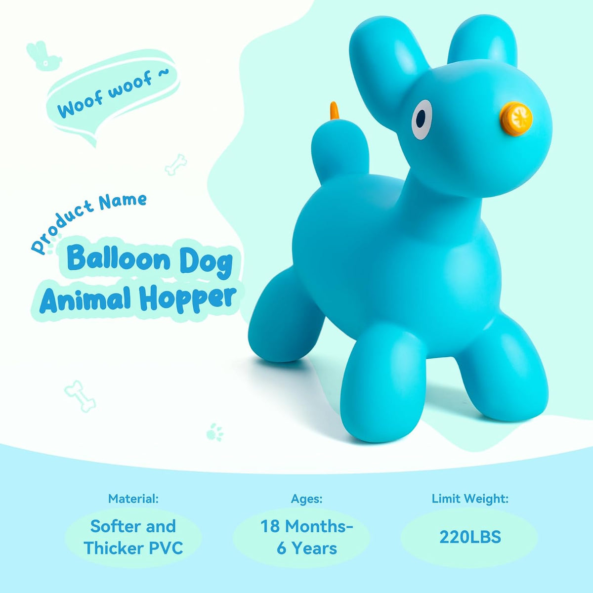 ZOOJOY Inflatable Horse Hopping Toy - Blue Dog Bouncy Animals - image 2
