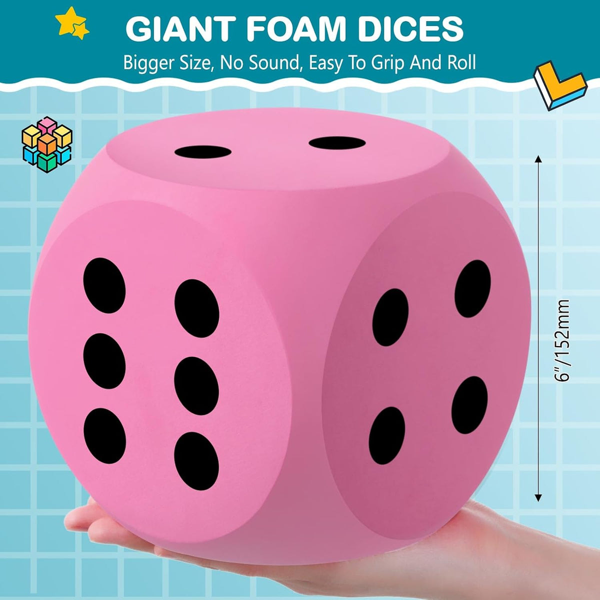 Shappy 6 Inch Foam Dice Big Dice Jumbo Large Cube, 1 Pc - Pink / 1 - image 2