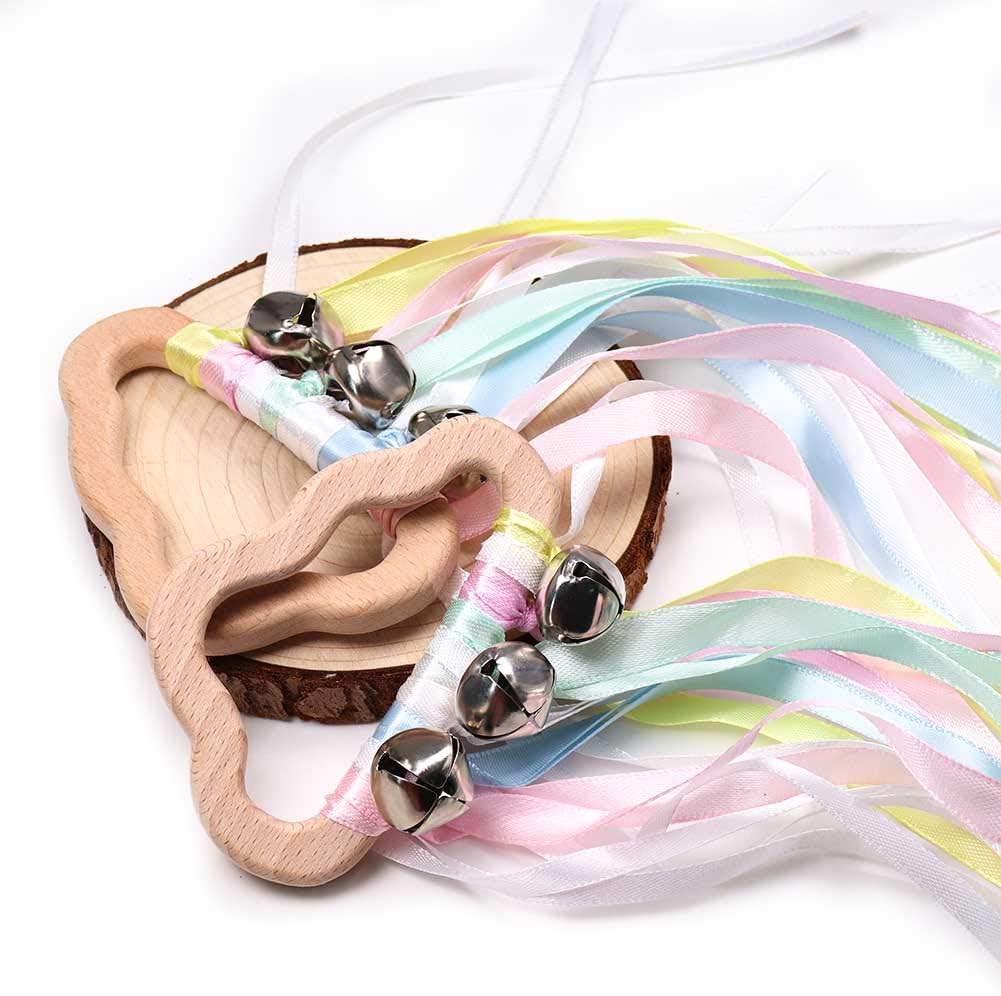 DILIMI rainbow ribbon hand kite set of 2 with natural wood rings - view 3