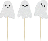 Ephlyn 24 white glitter ghost cupcake toppers for Halloween desserts - view 39