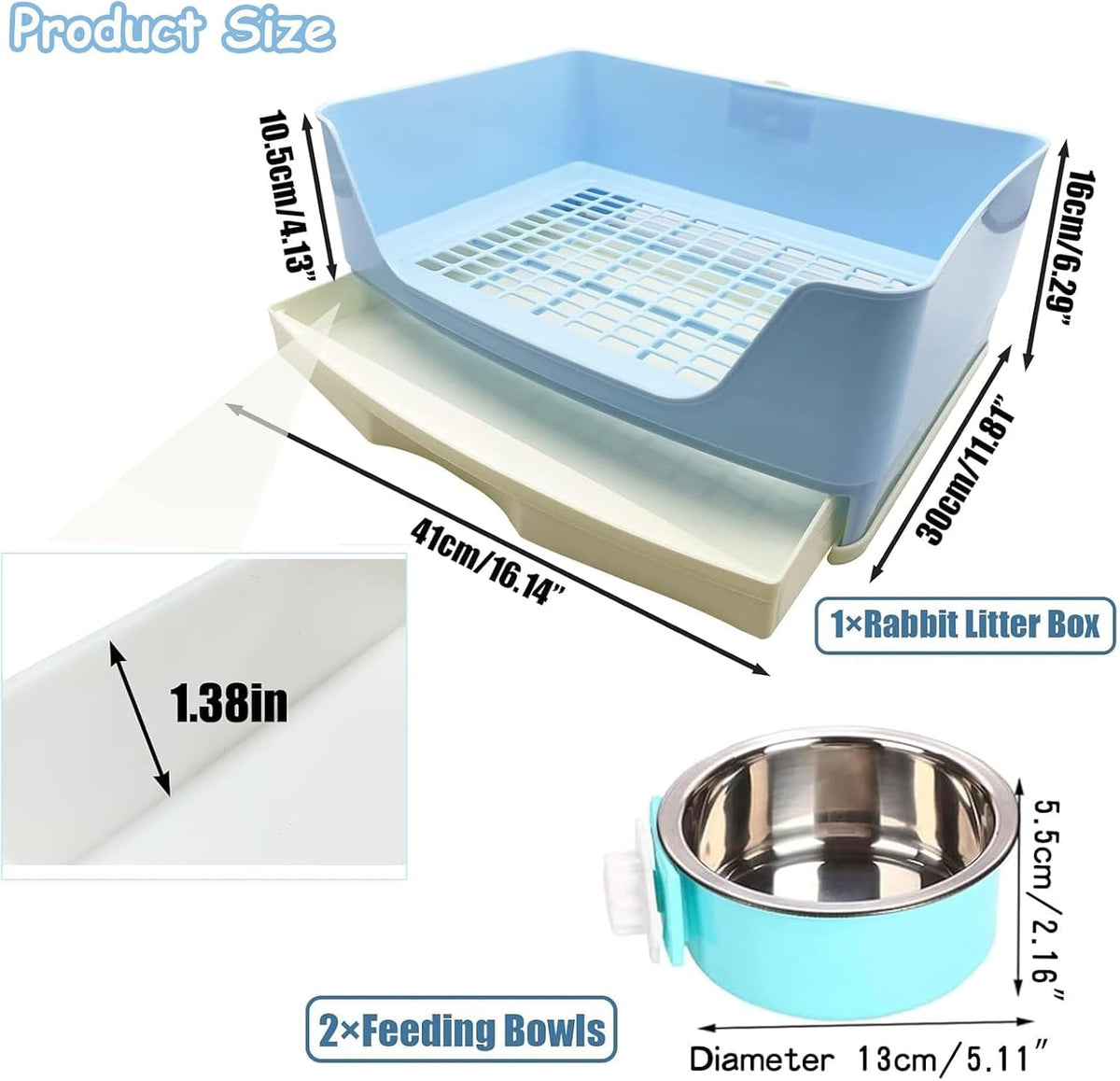 PINVNBY Rabbit Litter Box with Drawer for Cage Bunny Corner Litter - Blue - image 2
