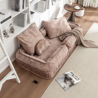 Upholstered Human Dog Bed for Adult & Pets,with 5 Adjustable Position &Massage Pillow, Bean Bag floor sofa with 2 Soft P