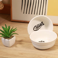 5" Ceramic Cat Bowl with Paws Pattern - Fish Bone - image 2