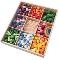NEW 252-Piece Mandala Loose Parts Play Set with Mini Rainbow & Natural Wooden Blocks