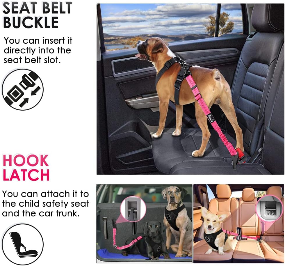 SlowTon Dog Car Seat Belt - Fluorescence Pink / 27.5in - 2 Pack - image 2
