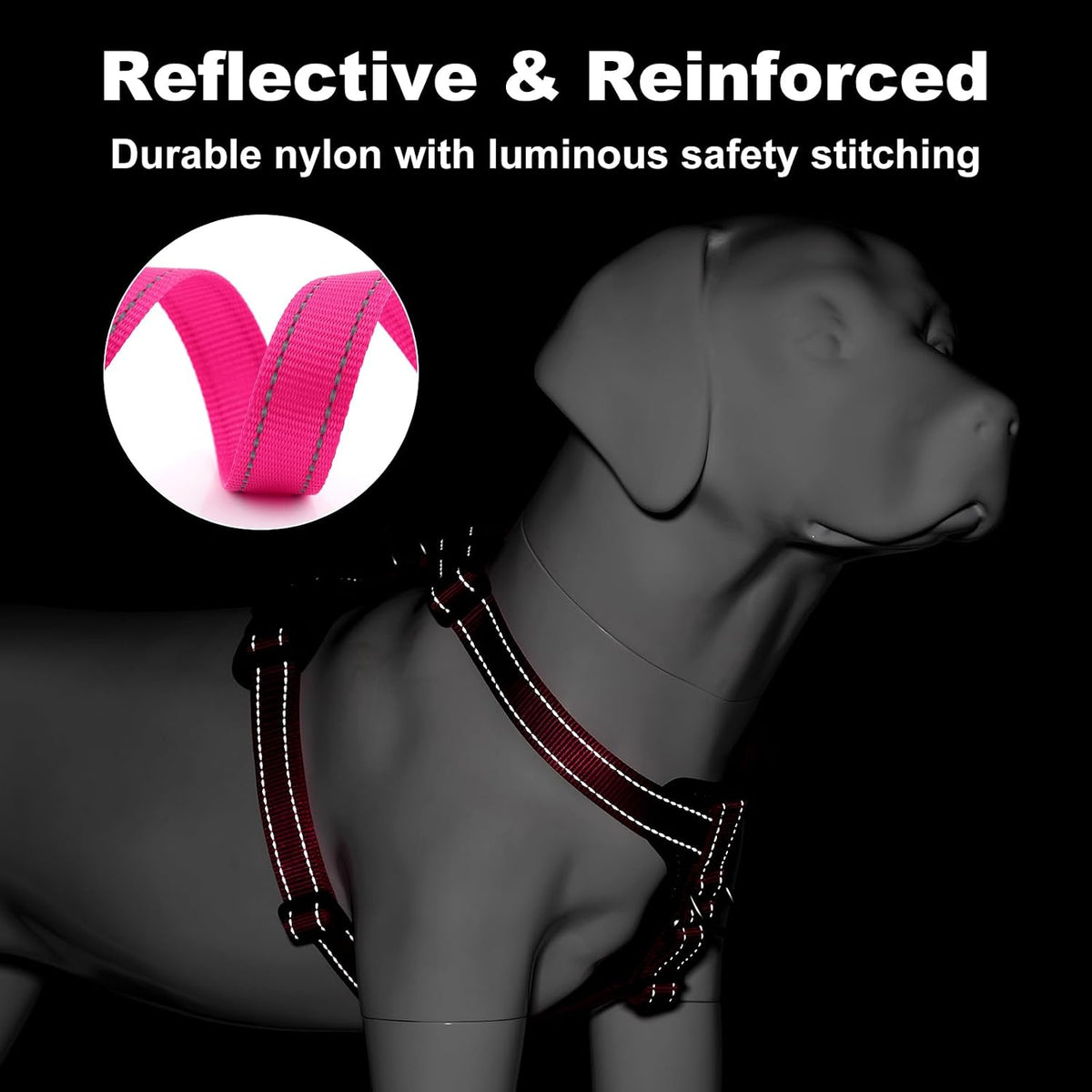 Plutus Pet No Pull Dog Harness with Leather Accents - XL / Hot Pink - image 4