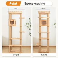 74" Wooden Cat Tree Tower for Large Cats, Multi-Level Cat Climbing Furniture with Scratching Posts, Cat Condo & Hammock, Natural Wood Cat Activity Center(Brown)