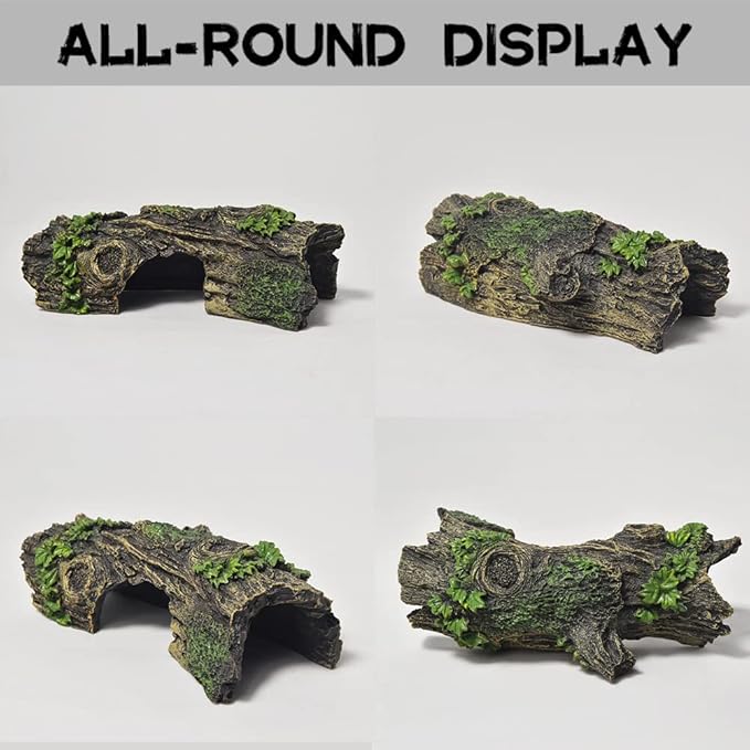 Fish Tank Decorations - Large Aquarium Decorations Air Bubbler Tree Fish House for Betta Hideout Caves Buddha Decor Temple Ruins Arched Betta Fish Accessories Reptile House Shelter Decor (Wood B-S)
