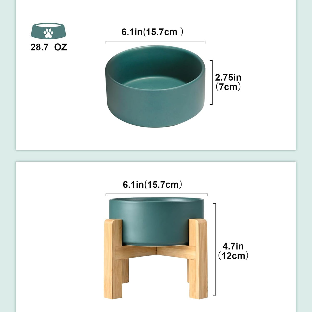SPUNKYJUNKY Ceramic Elevated Dog Bowls 2 Pack - Medium - 3.6 CUPS*2 / Green - image 2