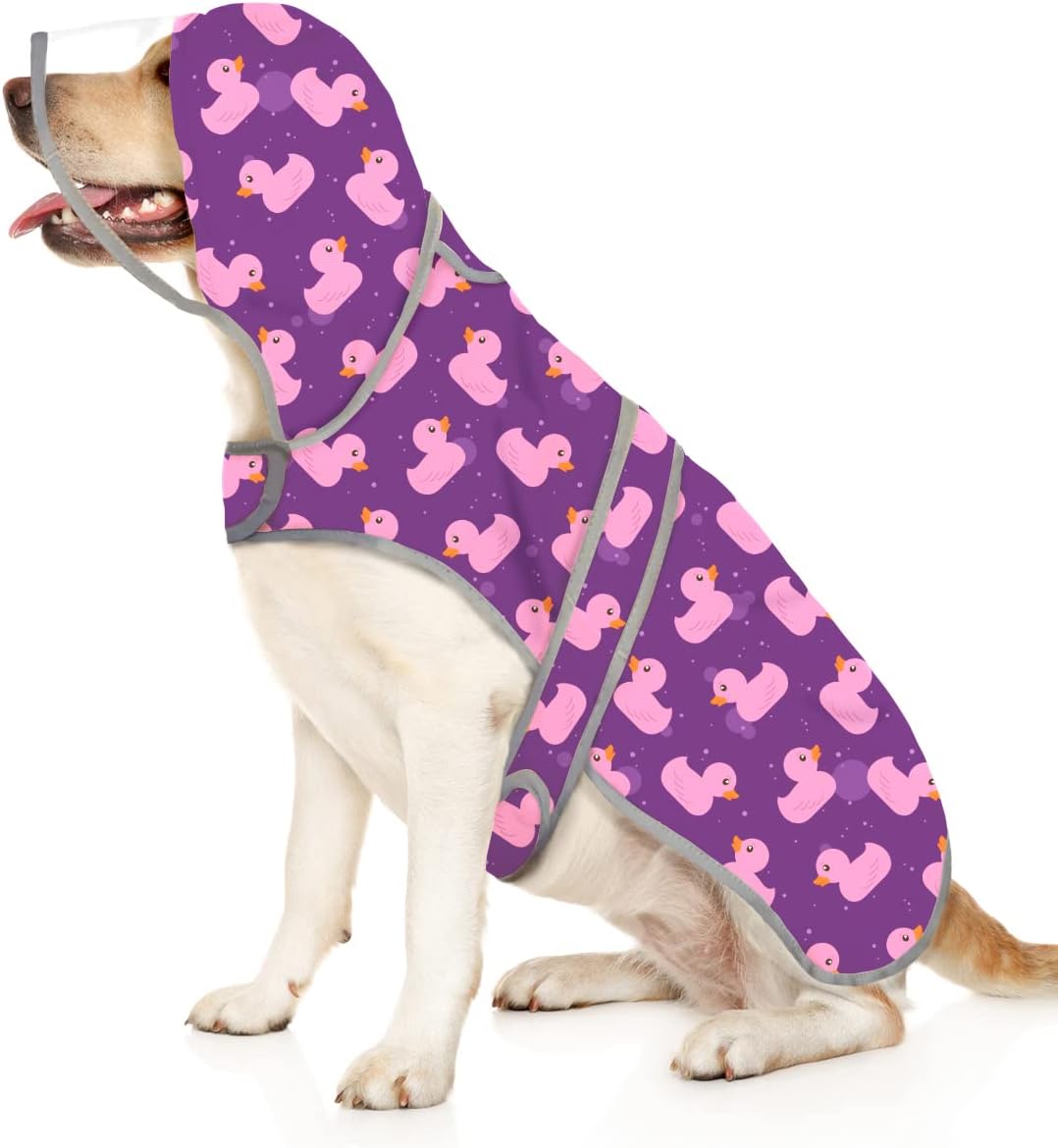HDE Clear Hooded Dog Raincoat Jacket Poncho with Dog Leash Hole Blue M – Essentials for Dogs - XX-Large / Ducks Purple