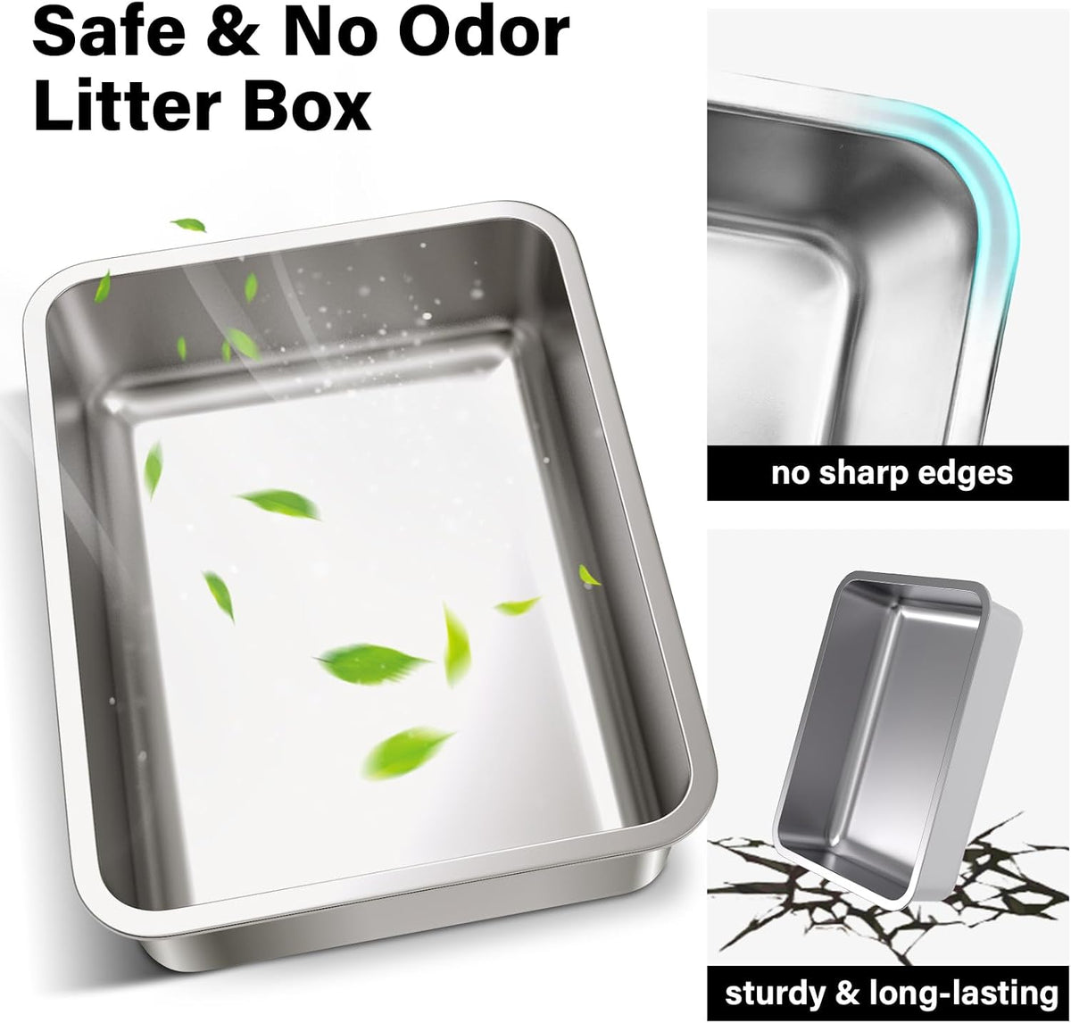 Stainless Steel Litter Box, Metal Cat Litter Box for Kitten - 1 Pack-Medium: 17.7x13.77x4 inch - image 3