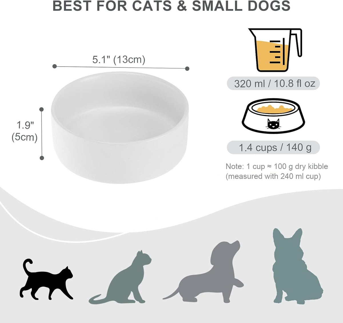 Ceramic Dog Bowl for Food and Water - Small / White - image 2