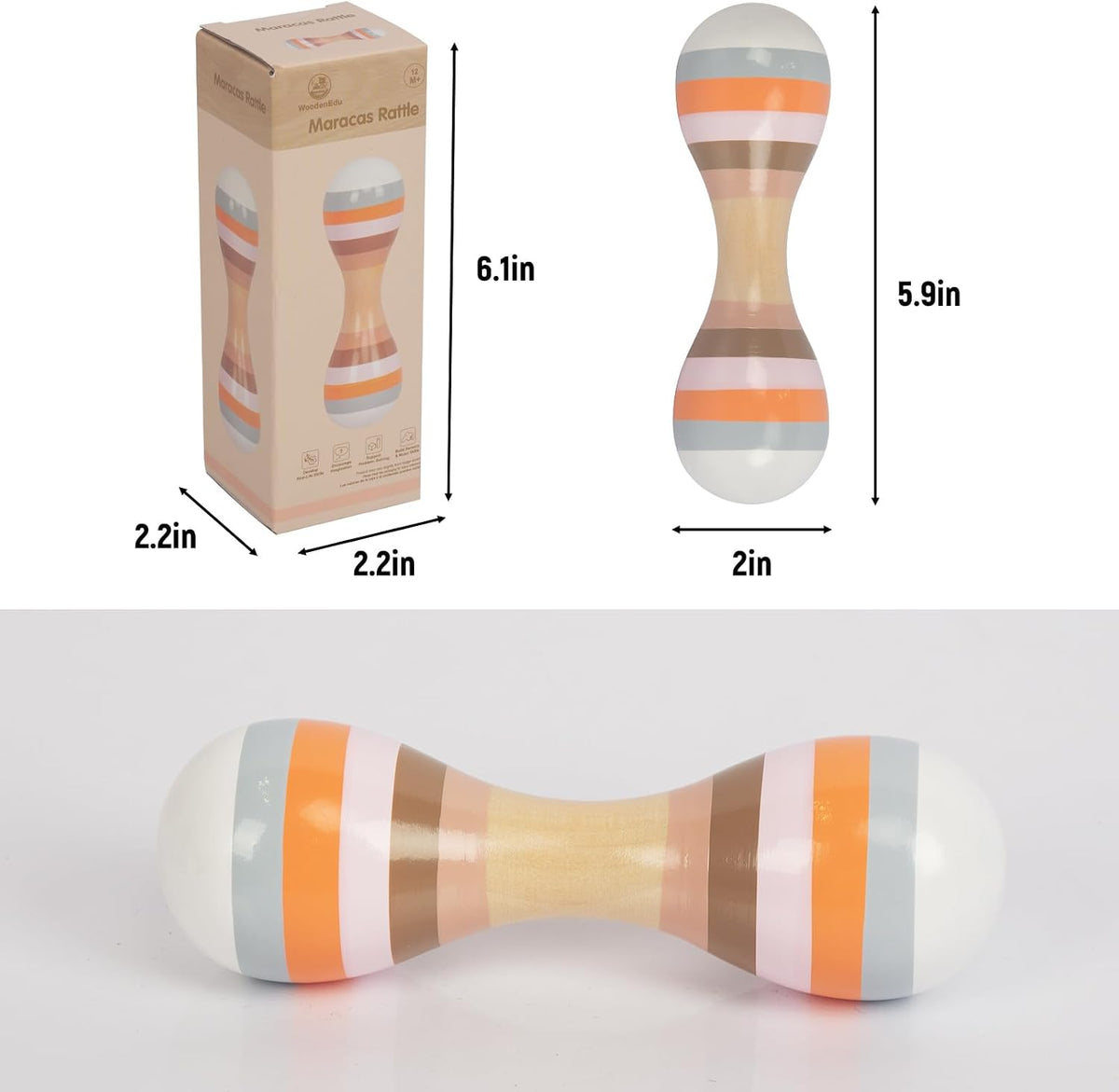 WoodenEdu toddler maracas, hand-painted wooden rumba shakers for kids - view 2