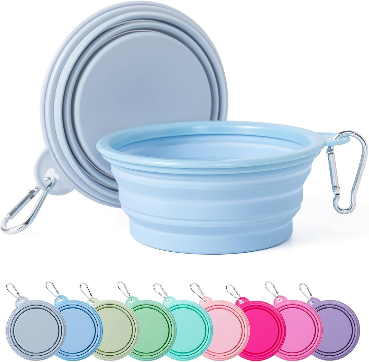 SLSON Collapsible Dog Bowl Silicone - Macaron Blue and Light Grey / Small